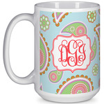 Blue Paisley 15 Oz Coffee Mug - White (Personalized)