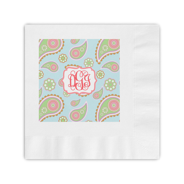 Custom Blue Paisley Coined Cocktail Napkins (Personalized)