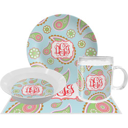 Blue Paisley Dinner Set - Single 4 Pc Setting w/ Monograms