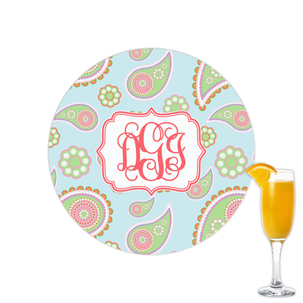 Custom Blue Paisley Printed Drink Topper - 2.15" (Personalized)