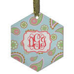 Blue Paisley Flat Glass Ornament - Hexagon w/ Monogram