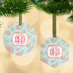 Blue Paisley Flat Glass Ornament w/ Monogram