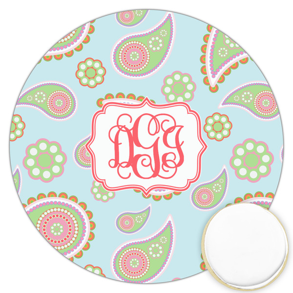 Custom Blue Paisley Printed Cookie Topper - 3.25" (Personalized)
