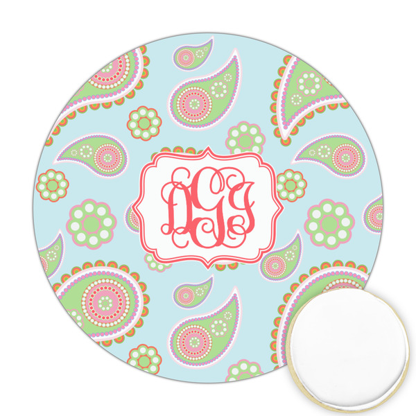 Custom Blue Paisley Printed Cookie Topper - Round (Personalized)