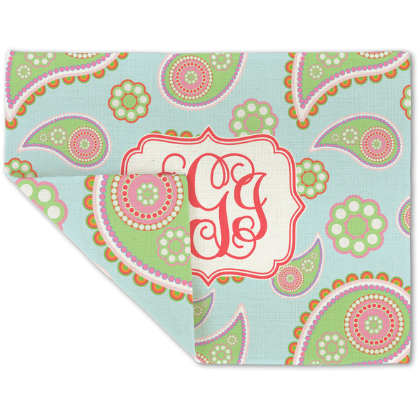 Custom Blue Paisley Double-Sided Linen Placemat - Single w/ Monogram