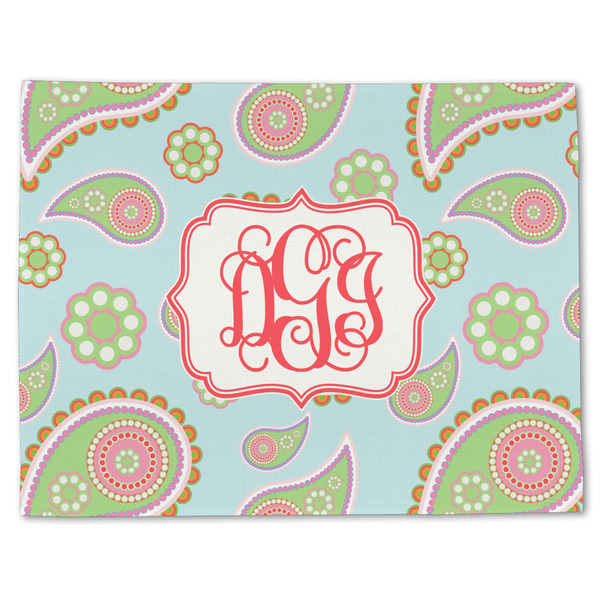 Custom Blue Paisley Single-Sided Linen Placemat - Single w/ Monogram