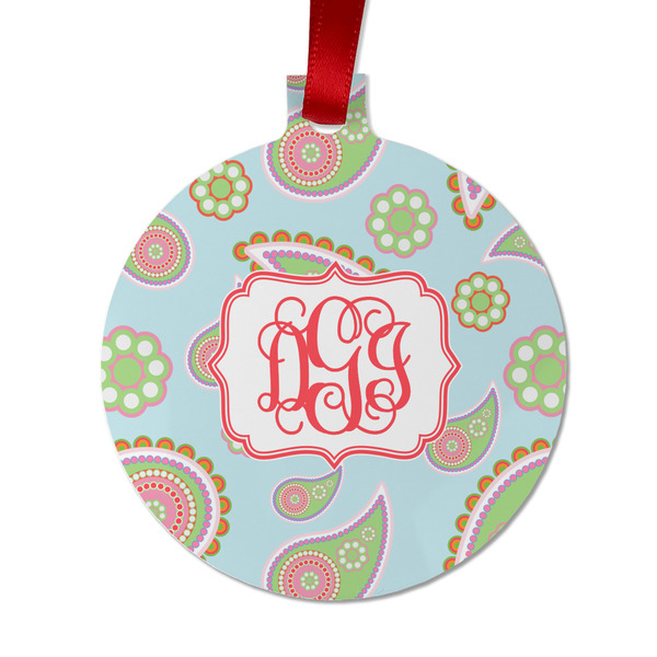 Custom Blue Paisley Metal Ball Ornament - Double Sided w/ Monogram