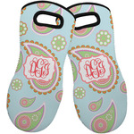 Blue Paisley Neoprene Oven Mitts - Set of 2 w/ Monogram