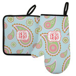 Blue Paisley Left Oven Mitt & Pot Holder Set w/ Monogram