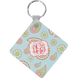 Blue Paisley Diamond Plastic Keychain w/ Monogram