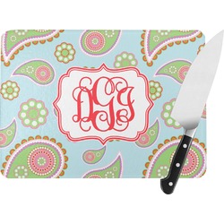 Blue Paisley Rectangular Glass Cutting Board - Medium - 11"x8" (Personalized)