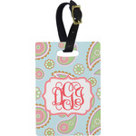 Blue Paisley Plastic Luggage Tag - Rectangular w/ Monogram