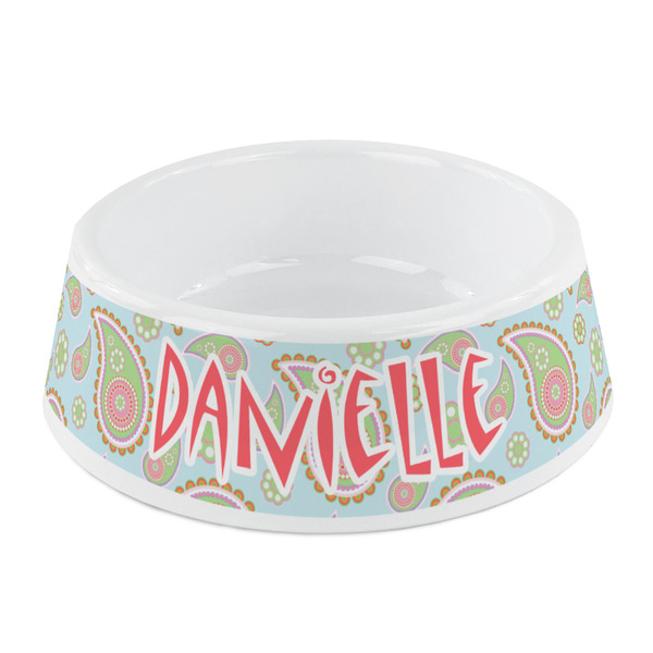 Custom Blue Paisley Plastic Dog Bowl - Small (Personalized)