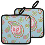 Blue Paisley Pot Holders - Set of 2 w/ Monogram