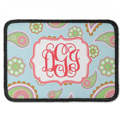 Blue Paisley Iron On Rectangle Patch w/ Monogram