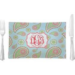 Blue Paisley Rectangular Glass Lunch / Dinner Plate - Single or Set (Personalized)