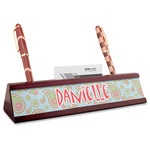 Blue Paisley Red Mahogany Nameplate with Business Card Holder (Personalized)