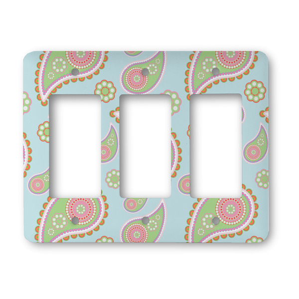 Custom Blue Paisley Rocker Style Light Switch Cover - Three Switch