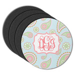 Blue Paisley Round Rubber Backed Coasters - Set of 4 (Personalized)