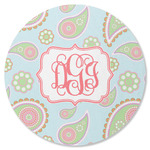 Blue Paisley Round Rubber Backed Coaster (Personalized)