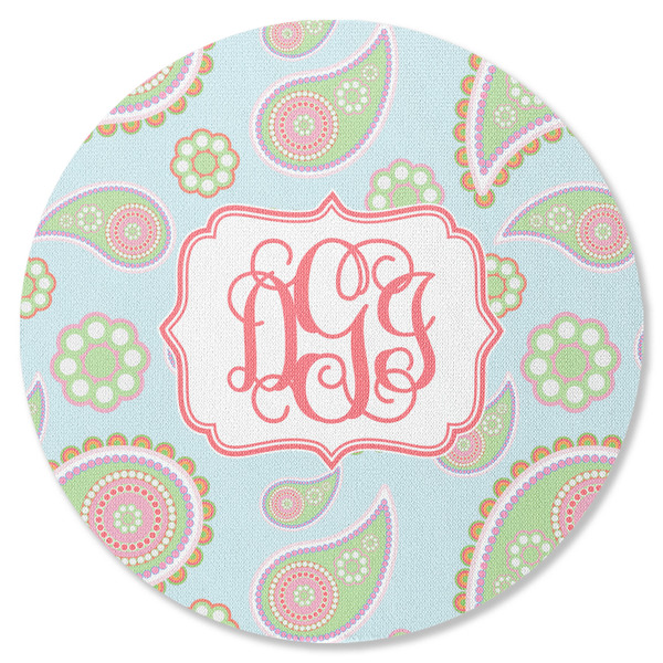 Custom Blue Paisley Round Rubber Backed Coaster (Personalized)