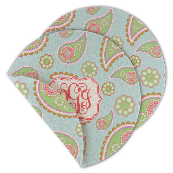 Custom Blue Paisley Round Linen Placemat - Double Sided (Personalized)