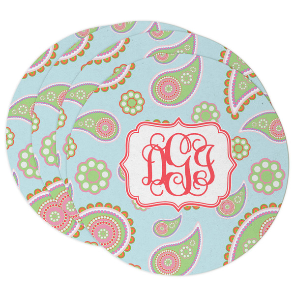 Custom Blue Paisley Round Paper Coasters w/ Monograms