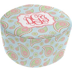 Blue Paisley Round Pouf Ottoman (Personalized)