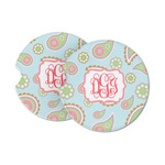 Blue Paisley Sandstone Car Coasters (Personalized)