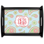 Blue Paisley Black Wooden Tray - Large (Personalized)