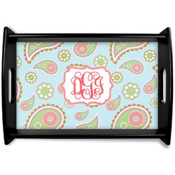 Blue Paisley Black Wooden Tray - Small (Personalized)