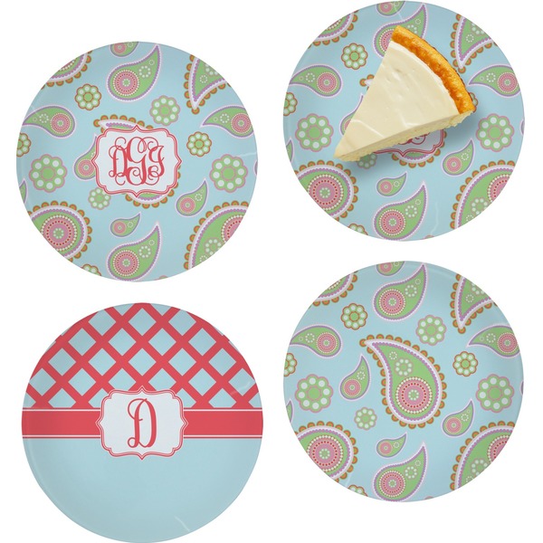 Custom Blue Paisley Set of 4 Glass Appetizer / Dessert Plate 8" (Personalized)