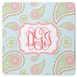 Blue Paisley Square Rubber Backed Coaster (Personalized)