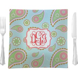 Blue Paisley Glass Square Lunch / Dinner Plate 9.5" (Personalized)