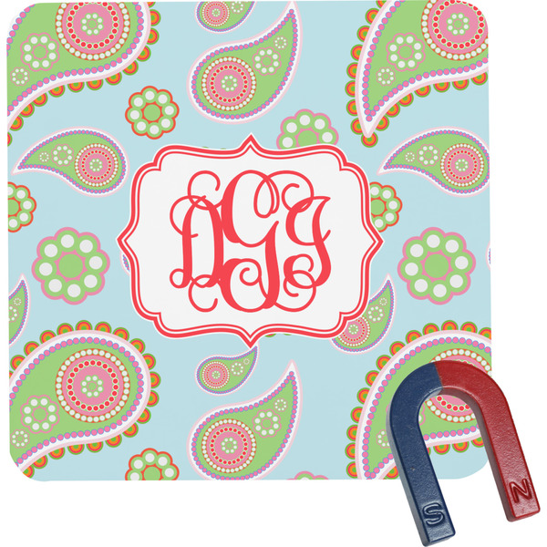 Custom Blue Paisley Square Fridge Magnet (Personalized)