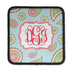 Blue Paisley Iron On Square Patch w/ Monogram