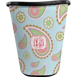 Blue Paisley Waste Basket - Single Sided (Black) (Personalized)