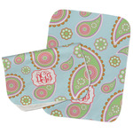 Blue Paisley Burp Cloths - Fleece - Set of 2 w/ Monogram