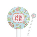 Blue Paisley 5.5" Round Plastic Stir Sticks - White - Double Sided (Personalized)