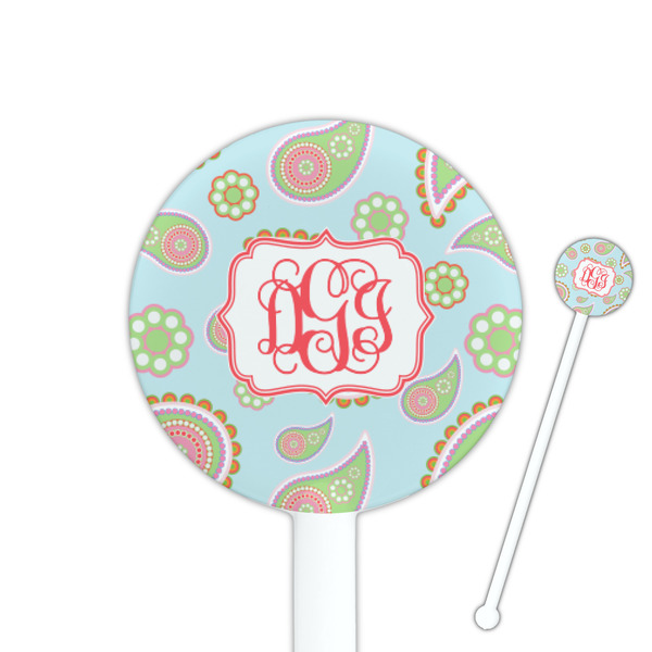 Custom Blue Paisley 5.5" Round Plastic Stir Sticks - White - Double Sided (Personalized)