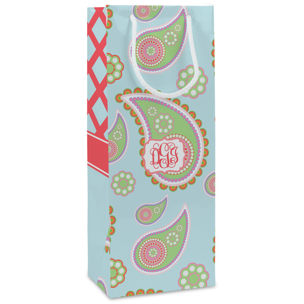 Custom Blue Paisley Wine Gift Bags - Matte (Personalized)