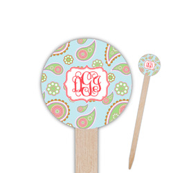 Blue Paisley 6" Round Wooden Food Picks - Double Sided (Personalized)
