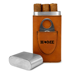 Home State Cigar Case with Cutter - Rawhide - Double Sided (Personalized)