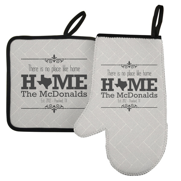 Custom Home State Left Oven Mitt & Pot Holder Set w/ Name or Text