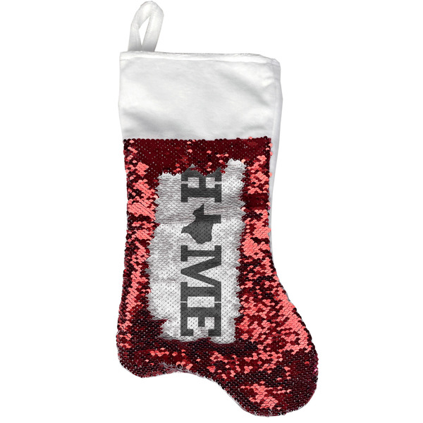 Custom Home State Reversible Sequin Stocking - Red