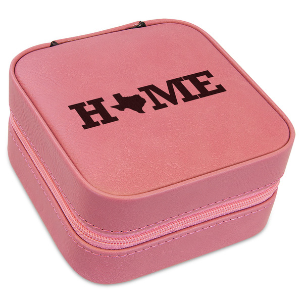 Custom Home State Travel Jewelry Boxes - Pink Leather (Personalized)