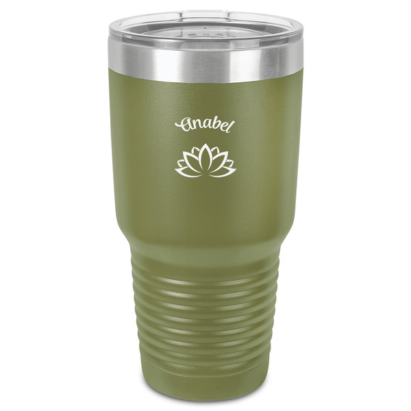 Custom Lotus Flower 30 oz Stainless Steel Tumbler - Olive - Single-Sided (Personalized)