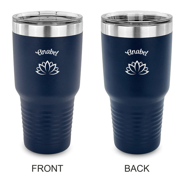 Custom Lotus Flower 30 oz Stainless Steel Tumbler - Navy - Double Sided (Personalized)