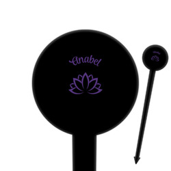 Lotus Flower 6" Round Plastic Food Picks - Black - Single Sided (Personalized)