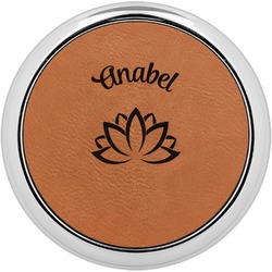 Lotus Flower Set of 4 Leatherette Round Coasters w/ Silver Edge (Personalized)